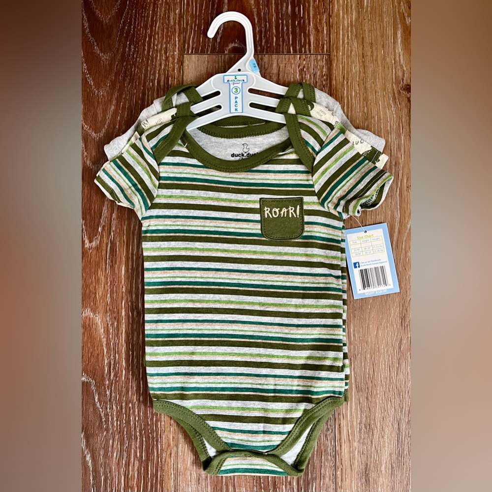 duck.duck Goose 3 Pack Dino Short Sleeve Bodysuits Size 12 Months